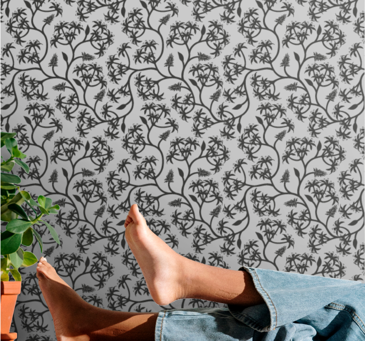 Branch pattern on gray background floral wallpaper - TenStickers