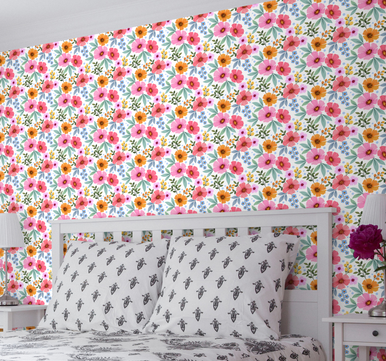 Colorful flowers with white  Room Wallpaper - TenStickers