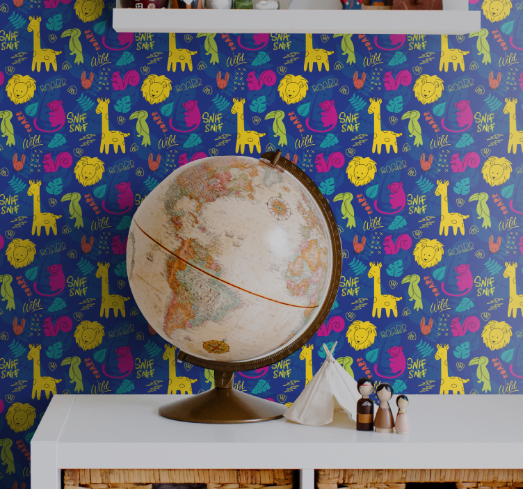 Colorful safari motif animals wallpaper - TenStickers