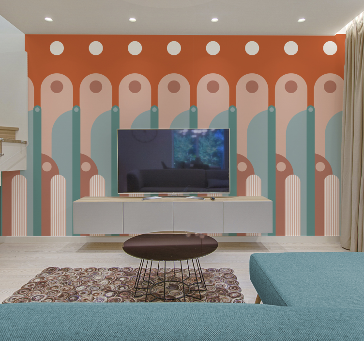 Curved geometric shapes living area wallpaper - TenStickers
