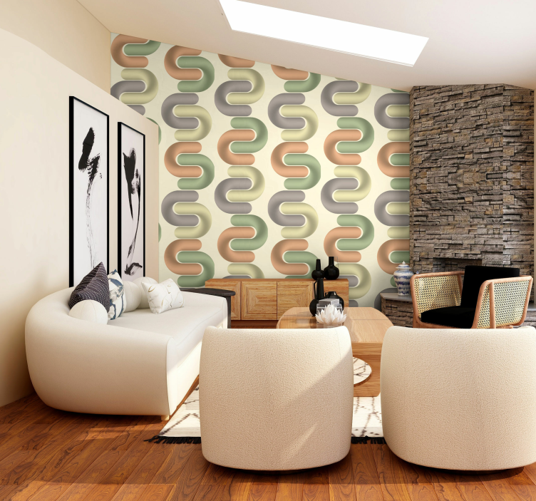 Curved shapes layer living area wallpaper - TenStickers