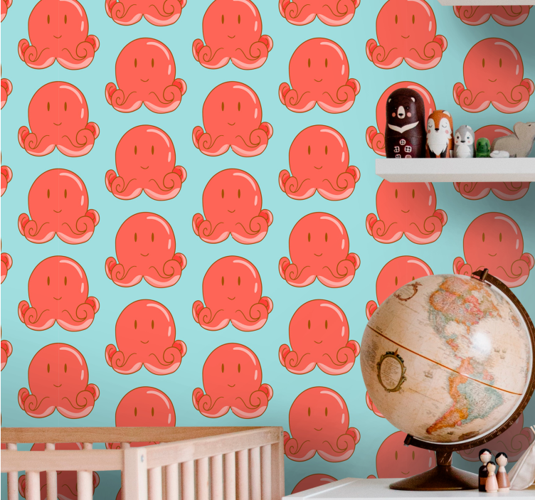 Red octopus design animals wallpaper - TenStickers