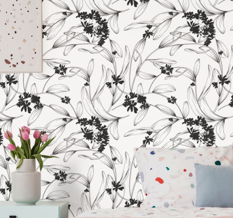 Elegant Floral Silhouette flowers wallpaper - TenStickers