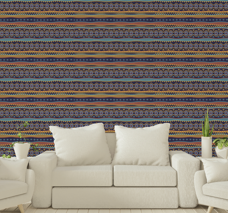 Ethnical motif wallpaper horizontal stripes - TenStickers