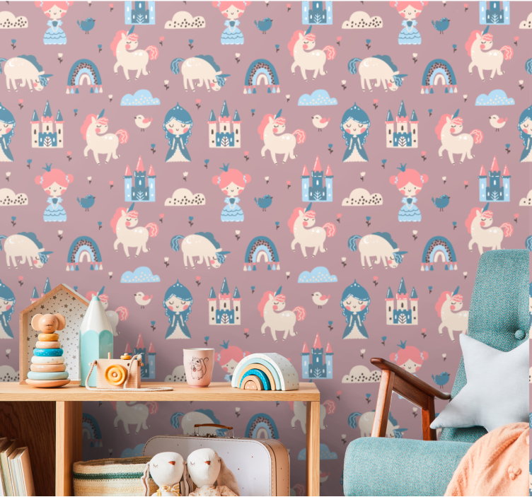 Fairy Tale Unicorns nursery room wallpaper - TenStickers