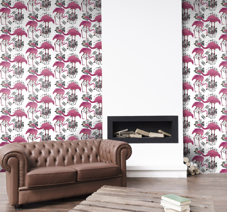 Flamingo parade birds in wallpaper - TenStickers