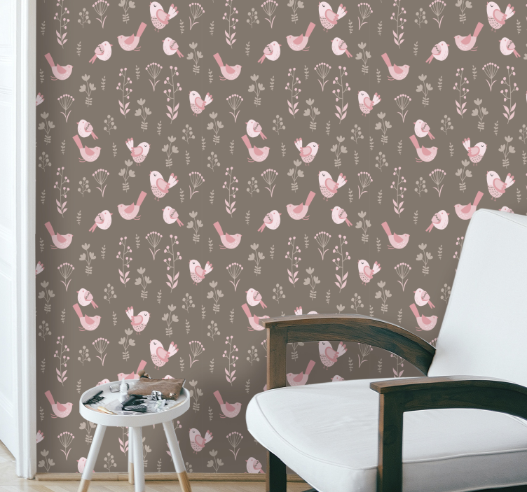 Floral Avian Pattern birds in wallpaper - TenStickers