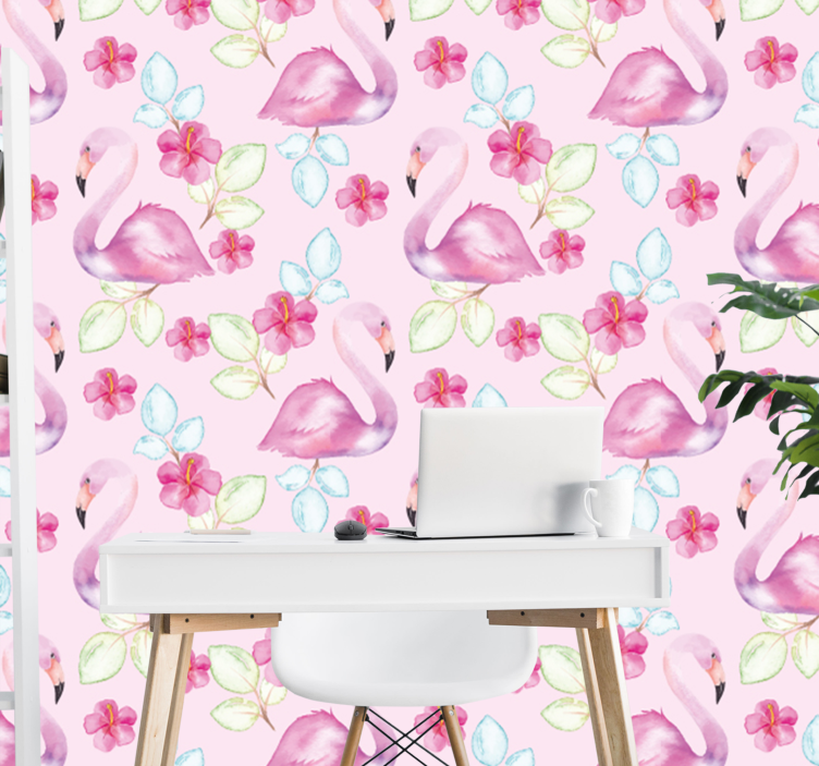 Floral Flamingos animals wallpaper - TenStickers