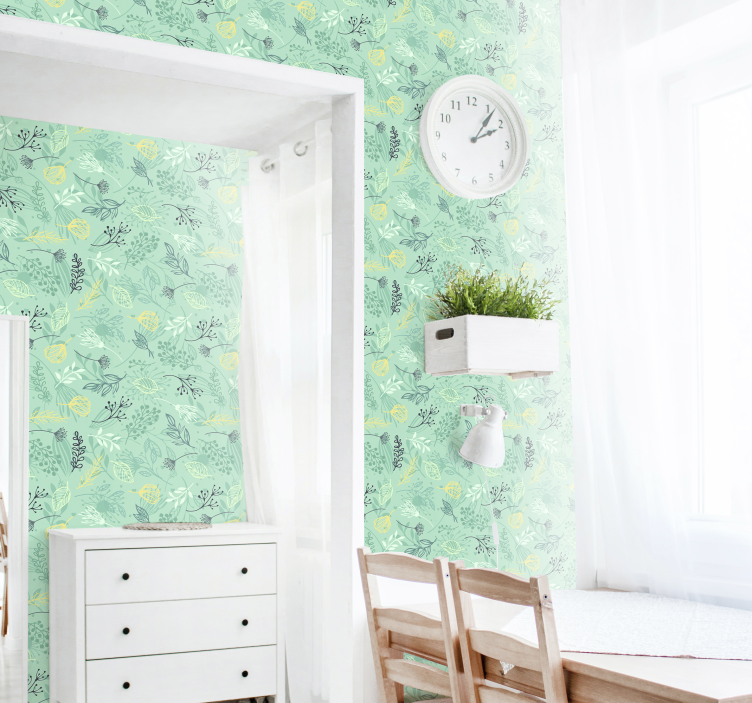 Floral Greenery Design flowers wallpaper - TenStickers