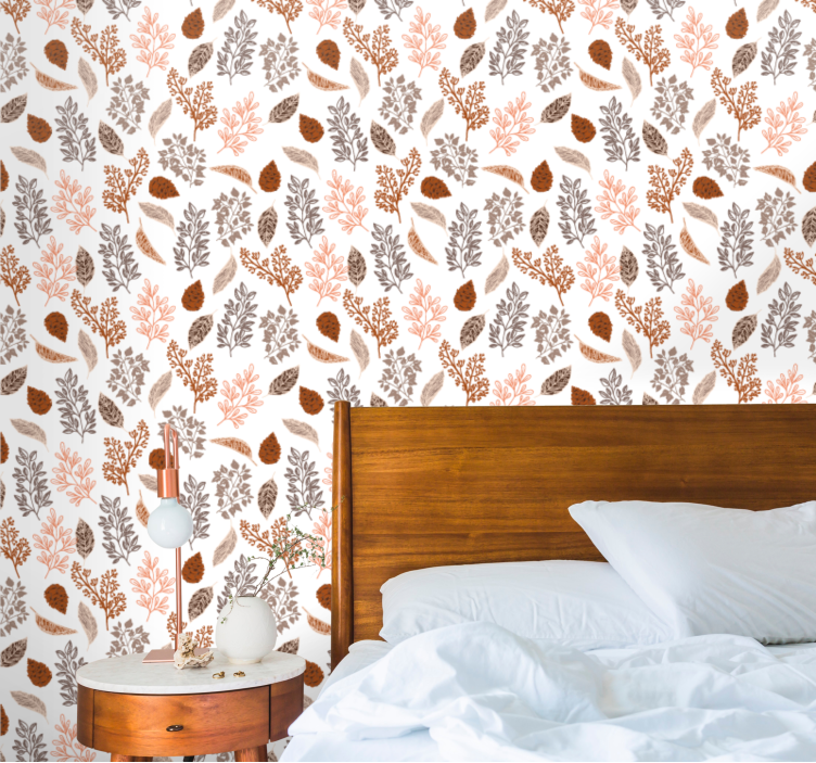 Autumn botanical scatter leaves wallpaper - TenStickers