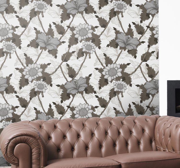 Floral Monochrome ornamental wallpaper - TenStickers
