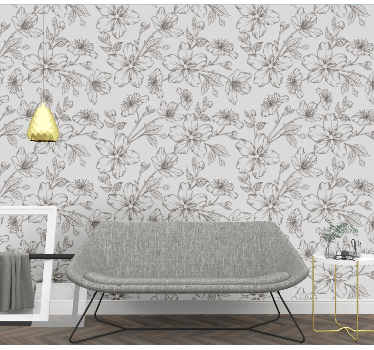 Floral Sketch Elegance flowers wallpaper - TenStickers