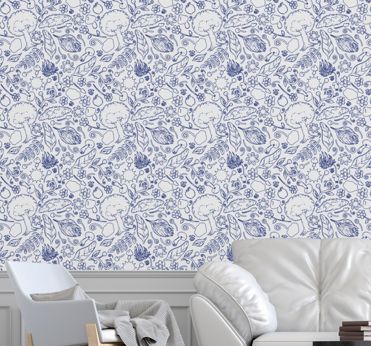 Floral Tile Pattern living area wallpaper - TenStickers