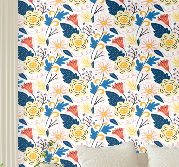 Flowering colorful design flowers wallpaper - TenStickers