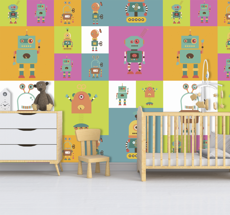 Fun robots children's bedroom Wallpaper - TenStickers