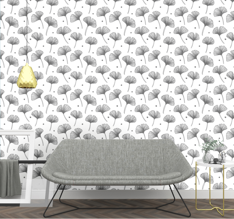 Gingko leaves white pattern classic wallpaper - TenStickers
