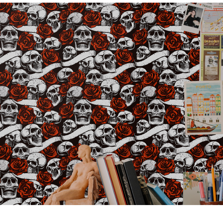 Gothic Skulls Florals art wallpaper - TenStickers