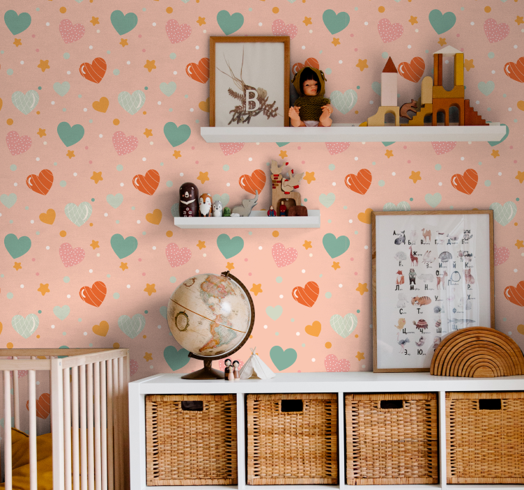 Hearts and stars pattern nursery room wallpaper - TenStickers