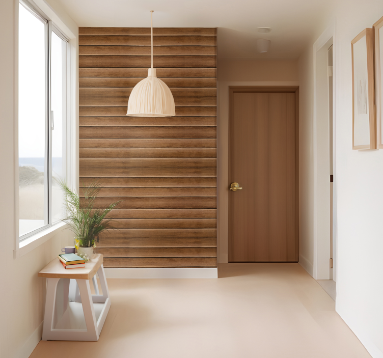 Horizontal wooden planks hallway wallpaper - TenStickers