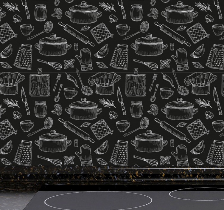 Kitchen Utensil Sketches kitchen wallpaper - TenStickers