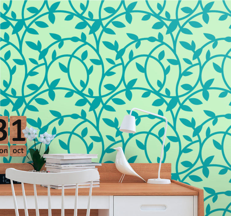 Leafy Pattern leaves wallpaper - TenStickers