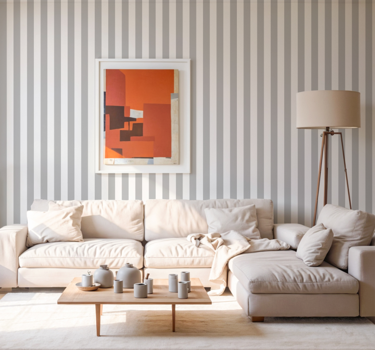 light grey vertical lines Living room wallpaper - TenStickers