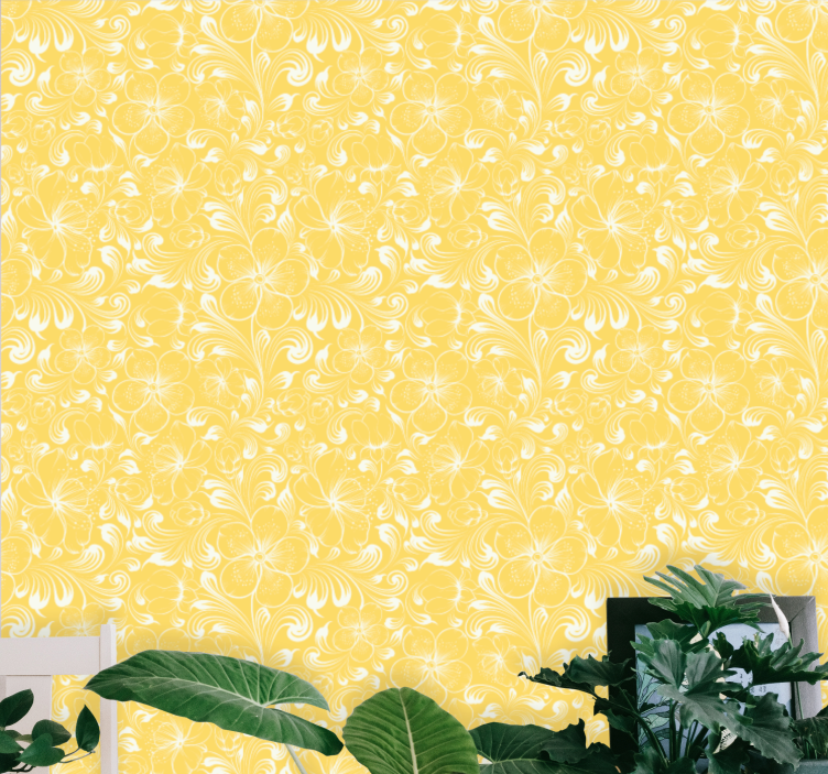 Lively yellow pattern flowers wallpaper - TenStickers