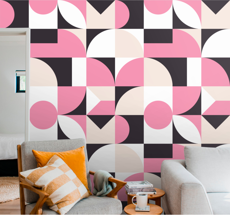 Modern pink and black pattern wallpaper geometric - TenStickers