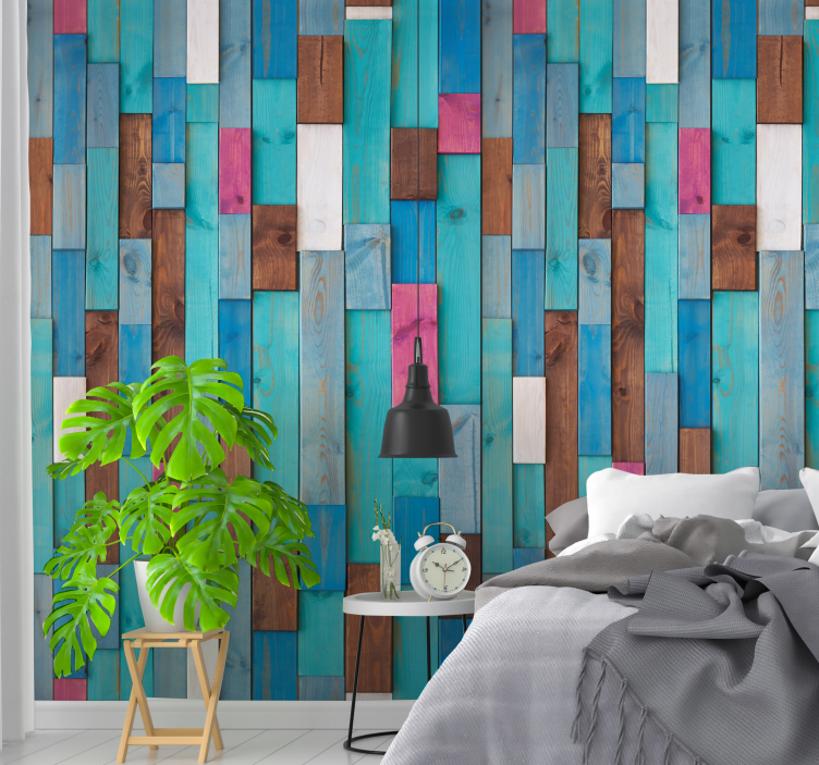 Multicolored Wooden Planks wood effect wallpaper - TenStickers
