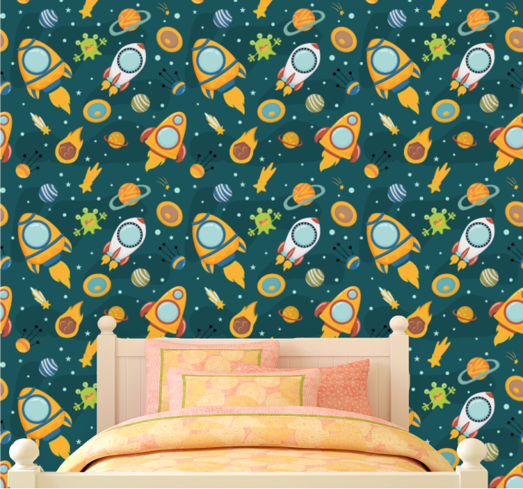 New planet with funny aliens children wallpaper - TenStickers