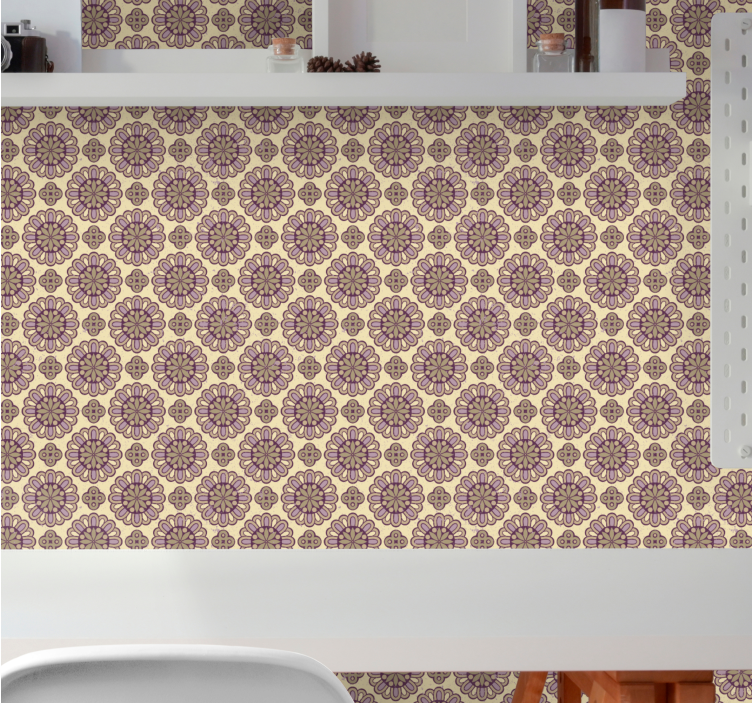 Ornate beige pattern floral wallpaper - TenStickers