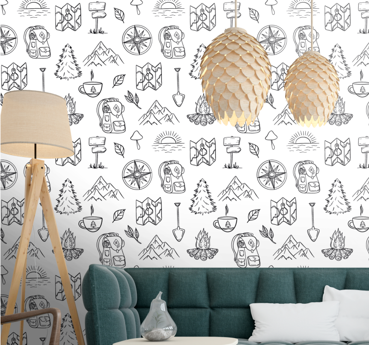 Outdoor Adventure Sketch contemporary wallpaper - TenStickers