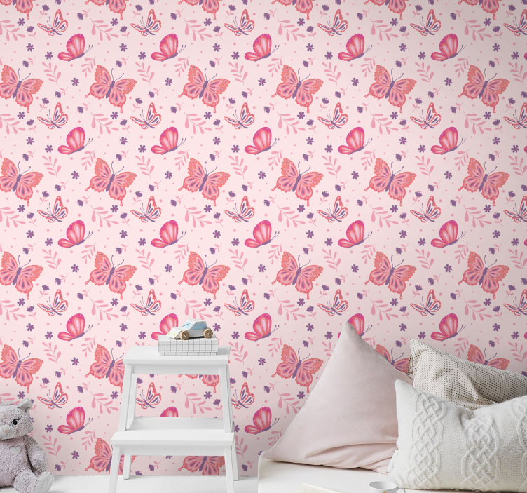 Pink background butterfly wallpaper - TenStickers