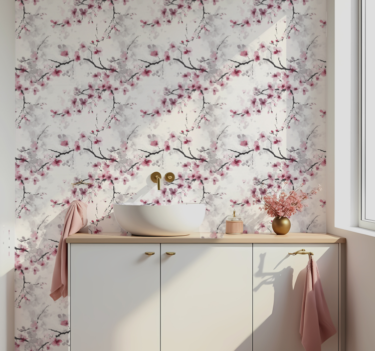 Blush cherry blossom wall covering bathroom wallpaper - TenStickers