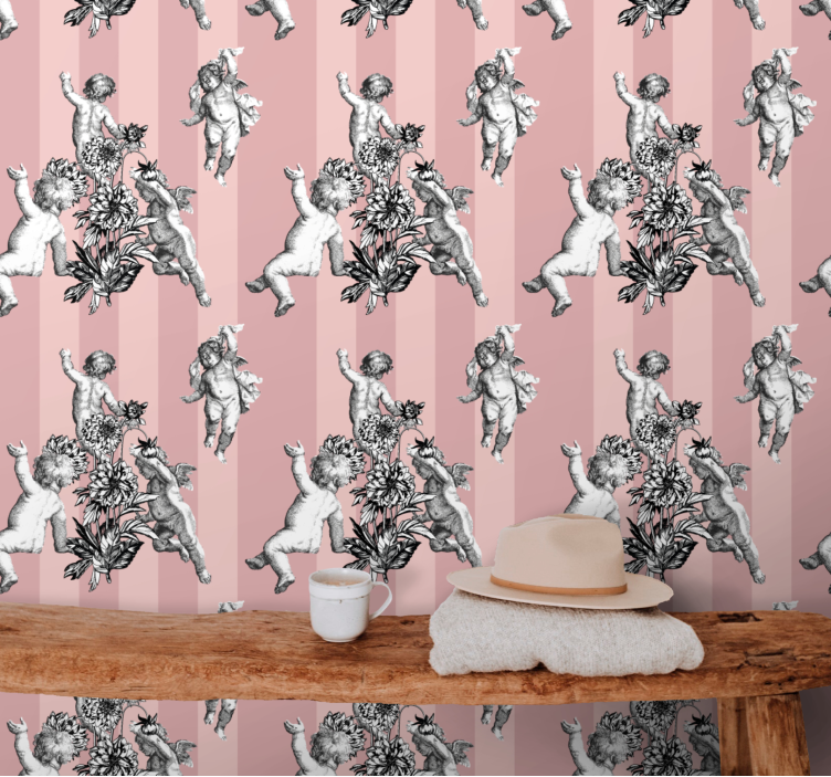 Cherubs and flowers baroque wallpaper - TenStickers