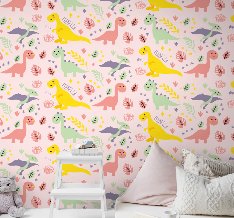 Playful Dinosaur Theme nursery room wallpaper - TenStickers