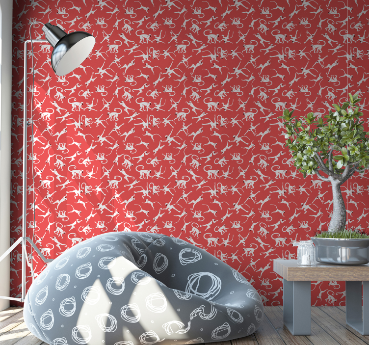 Red monkeys pattern animals wallpaper - TenStickers