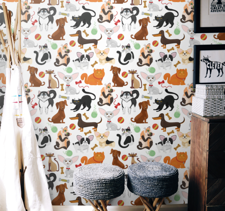 Playful Pet Illustration animals wallpaper - TenStickers