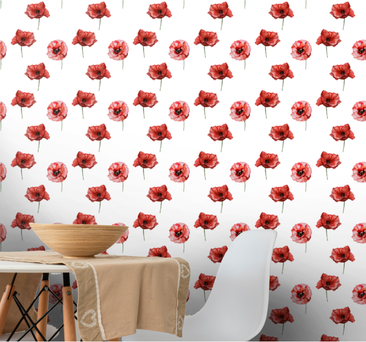 Red Poppy Pattern flowers wallpaper - TenStickers