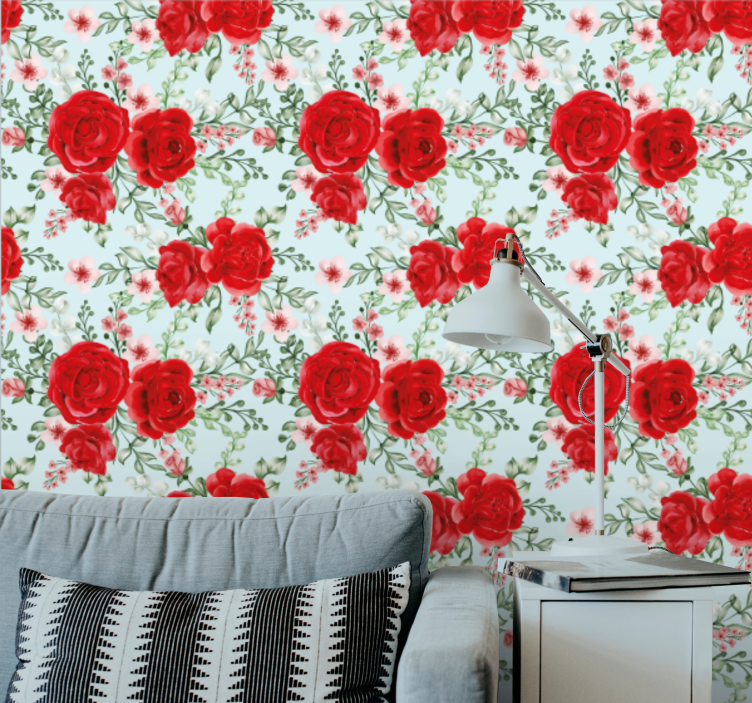 Red Rose Floral flowers wallpaper - TenStickers
