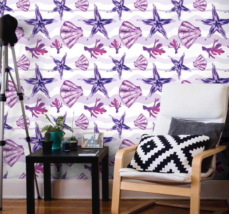 Purple seashell and starfish fishes wallpaper - TenStickers
