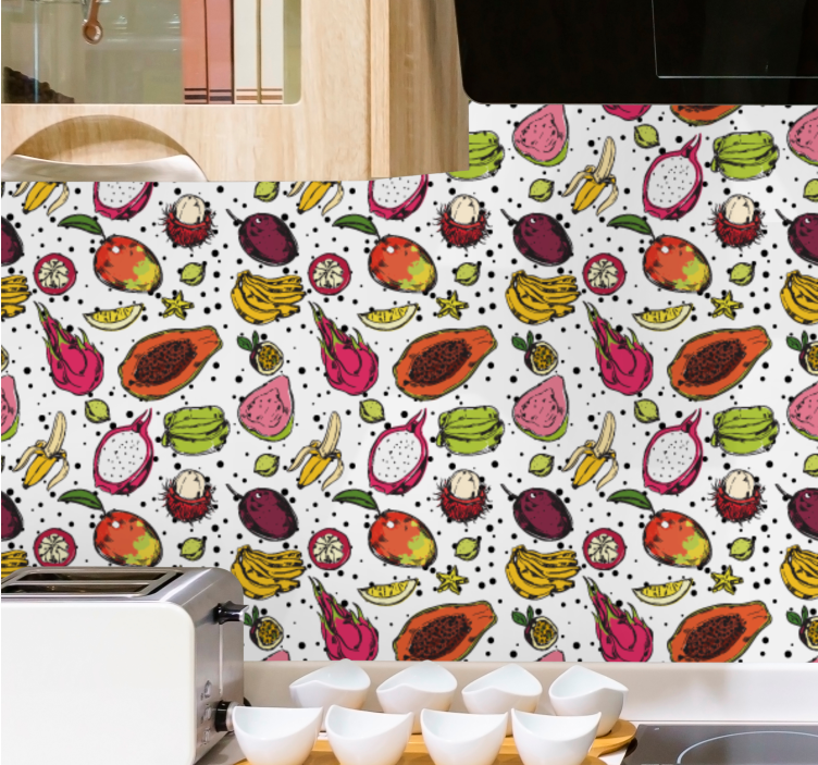 Sketch colorful exotic fruits kitchen wallpaper - TenStickers