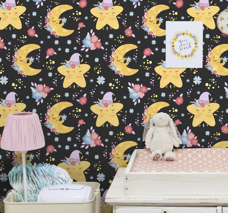 Smiling Stars and Moons nursery room wallpaper - TenStickers