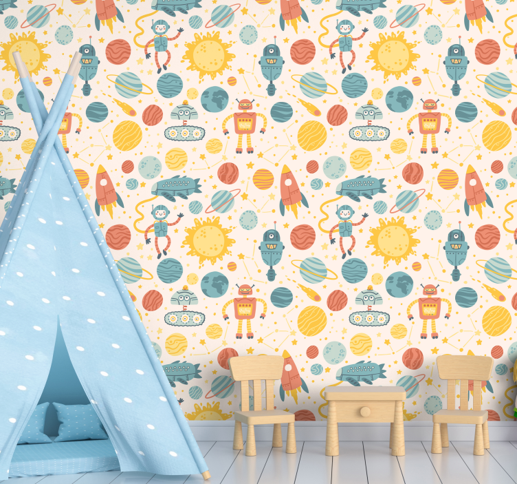 Space Adventure Scene wallpaper childrens room - TenStickers
