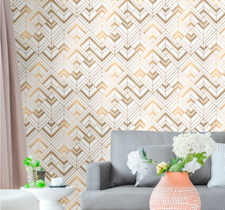 Stylish white an golden motif wallpaper geometric - TenStickers