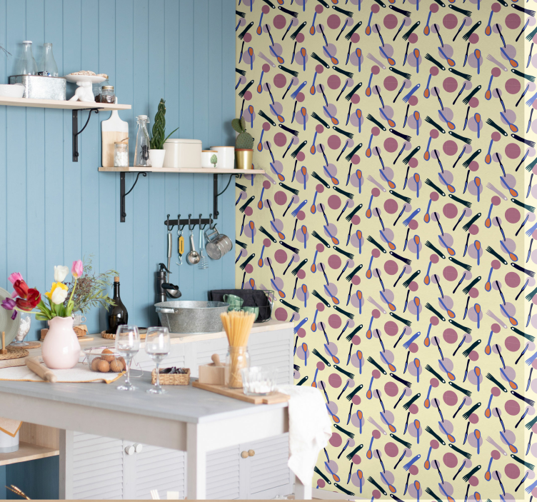 Stylish Utensil Motif ornamental wallpaper - TenStickers