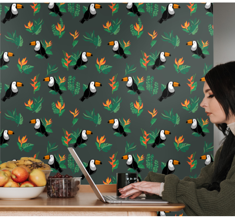 Toucan Pattern birds in wallpaper - TenStickers