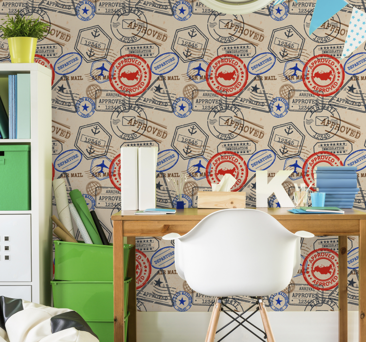Travel Stamp Patterns lettering wallpaper - TenStickers
