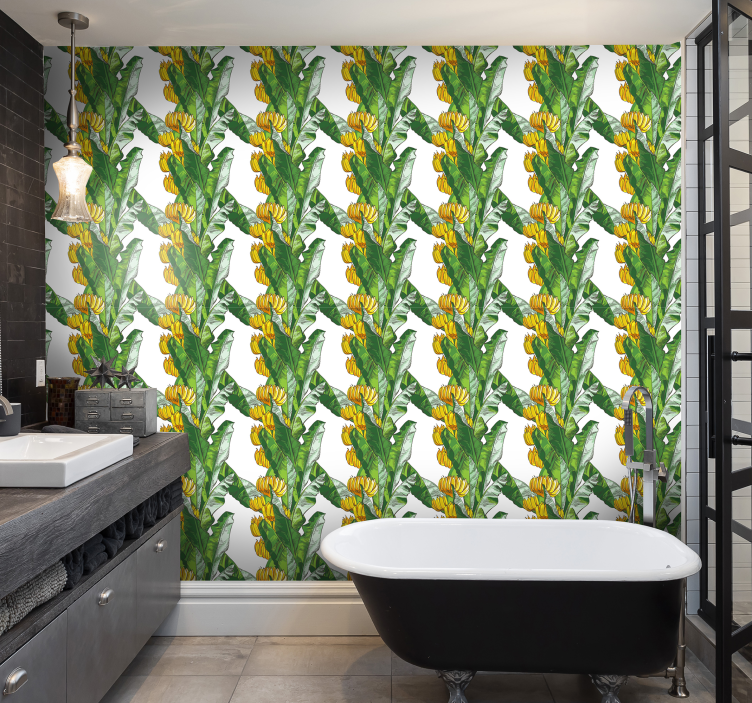 Tropical leafy motif bathroom wallpaper - TenStickers