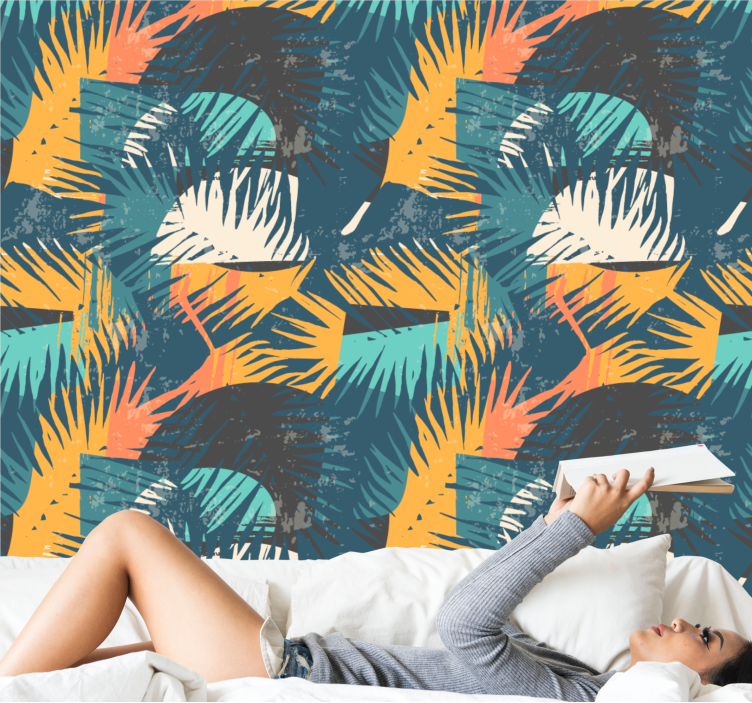 Abstract colorful palm trees jungle themed wallpaper - TenStickers